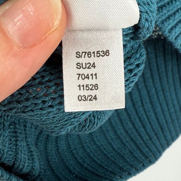 Loft Textured Stitch Henley Sweater Long Sleeve V-Neck Teal Women Large NWT - Picture 6 of 7